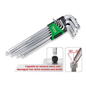 9Pce Extra Long Ball Hex key set w/extractor