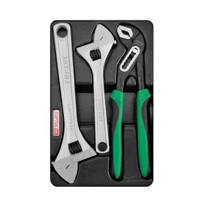 3Pc Adjustable Wrench & Pliers Set Tray